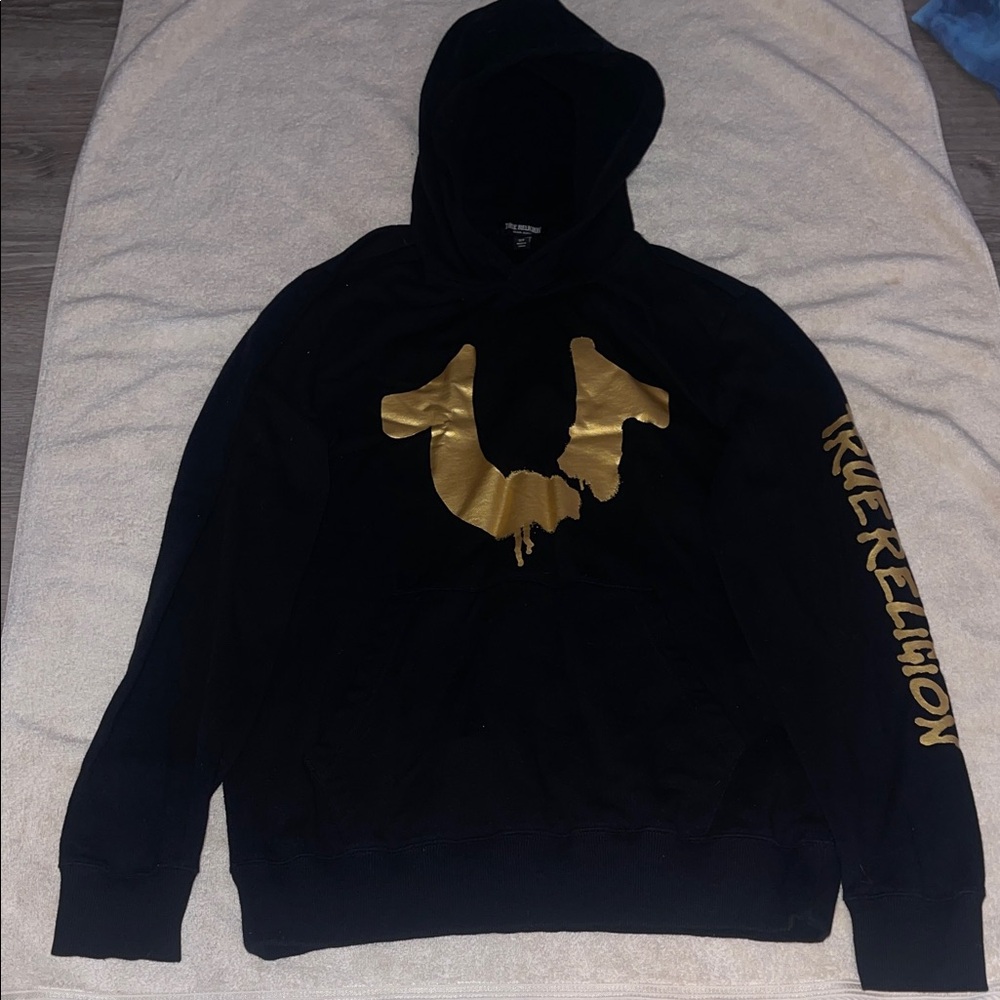 True Religion Black Hoodie with Gold Accents